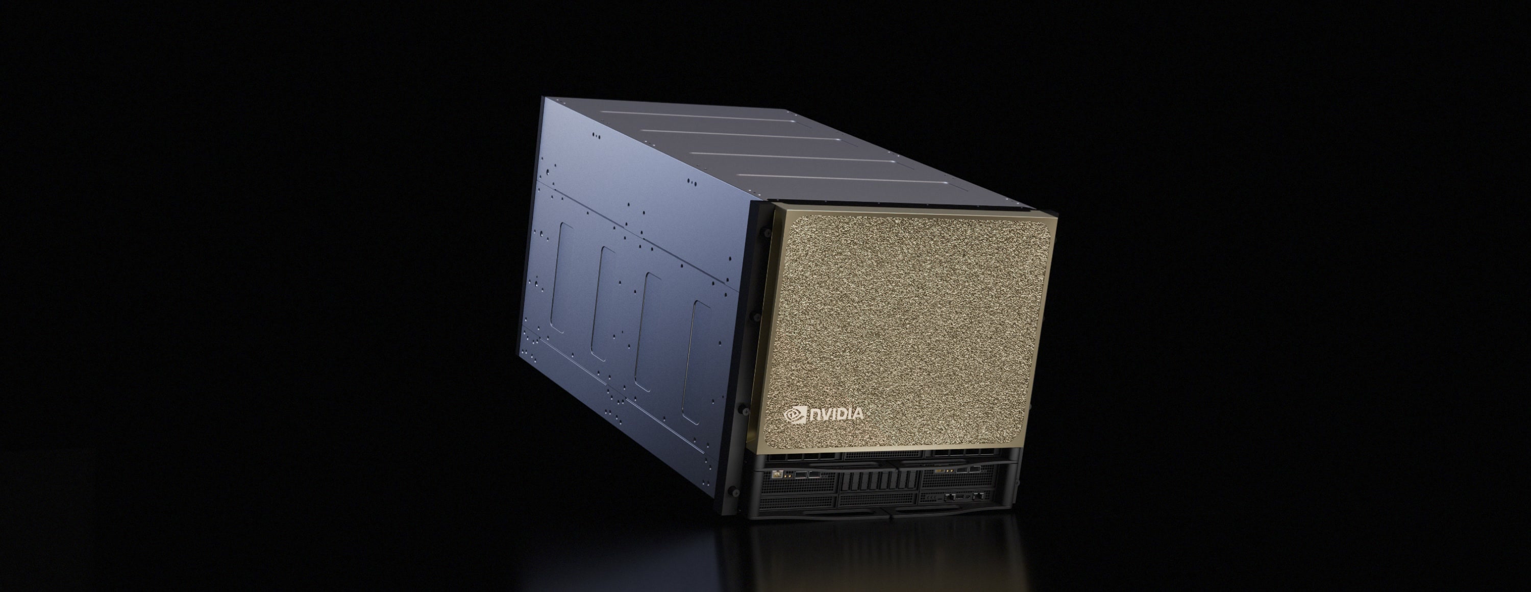 NVIDIA DGX B300 system, showing its gold front panel and chassis